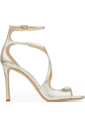 Jimmy Choo AZIA 95 CHAMPAGNE LEATHER SANDALS WITH GLITTER - - Woman