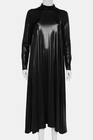 Maison Margiela Metallic Knit Turtleneck Flared Maxi Dress S