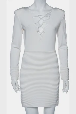 Balmain Textured Knit Lace Up Tie Detail Mini Dress M