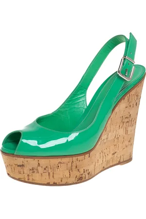 Gianvito Rossi Patent Leather Cork Wedge Platform Slingback Sandals Size 37