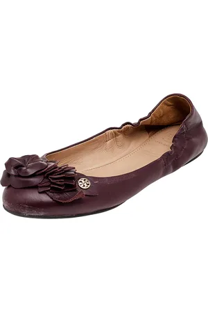 Tory Burch Leather Flower Scrunch Ballet Flats Size 35.5