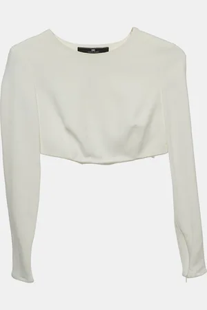Elisabetta Franchi Off- Crepe Long Sleeve Crop Top S