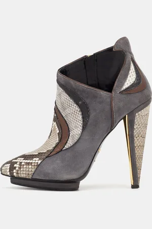 Roberto Cavalli Multicolor Snakeskin and Suede Ankle Boots Size 38.5