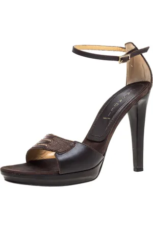 Casadei Leather and Ostrich Leg Ankle Strap Platform Sandals Size 40