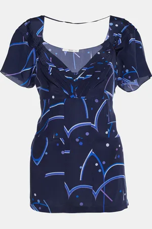 Prada Geometric Print Crepe de Chine Silk Blouse L