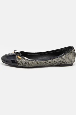 Tory Burch /Black Python Embossed Leather and Patent Leather Ballet Flats Size 38.5