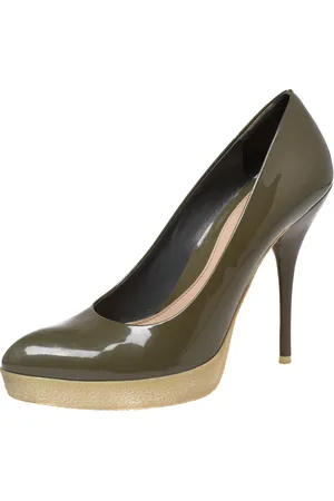 Gucci Olive Patent Leather Platform Pumps Size 38
