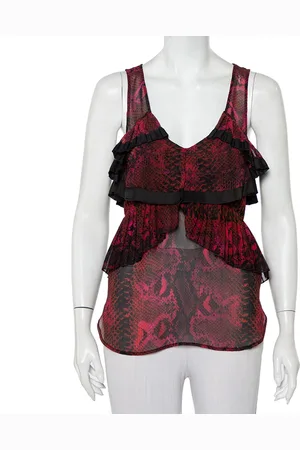Roberto Cavalli Snakeskin Printed Silk Pleated Detail Sleeveless Top S