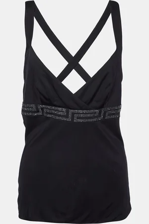 VERSACE Jersey Crystal Greca Embellished Tank Top M