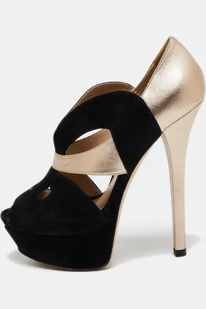 Fendi /Gold Leather/Suede Platform Pumps Size 37