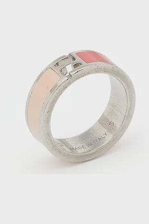 Fendi The sta Bi-color Enamel Silver Tone Band Ring Size 50