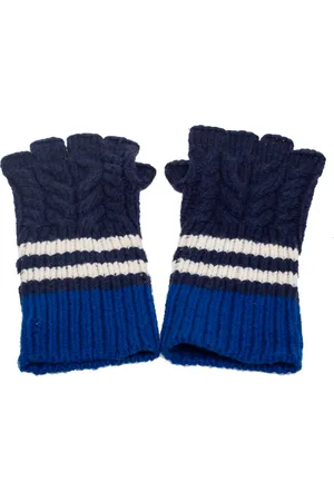 Burberry Striped Cable Knit Cashmere Fingerless Gloves