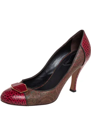 Etro /Brown Croc Embossed And Coated Canvas Bow Detail Pumps Size 40