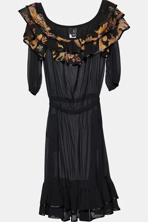 Roberto Cavalli Printed Silk Tiered Midi Dress M