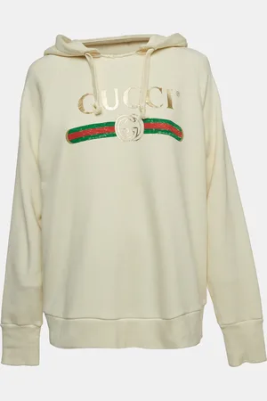 Gucci Logo Print Embroidered Cotton Knit Hoodie XS