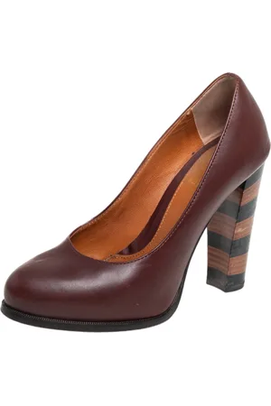 Fendi Leather Pequin Block Heel Pumps Size 35