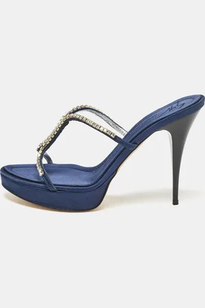 Giuseppe Zanotti Satin Crystal Embellished Platform Slide Sandals Size 39