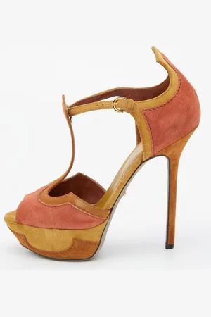 Sergio Rossi Tri Color Suede Ankle Strap Platform Sandals Size 38.5