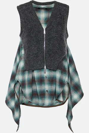 Dsquared2 Green Checkered Cotton & Knit Overlay Sleeveless Shirt S
