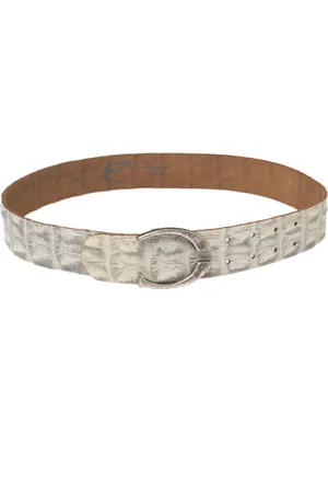 Roberto Cavalli /White Croc Embossed Leather Buckle Belt 85CM