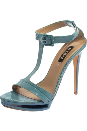 LE SILLA Croc Embossed Leather Embossed T-Strap Platform Sandals Size 37