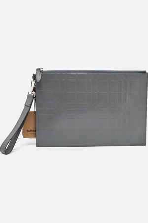 Burberry Check Embossed Leather Edin Zip Pouch