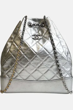 CHANEL Silver Leather Gabrielle Backpacks