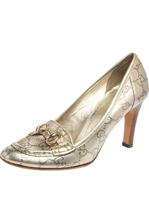 Gucci Metallic ssima Leather Horsebit Loafer Pumps Size 36