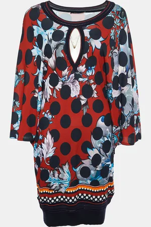 Roberto Cavalli Floral Printed Jersey & Knit Trim Mini Dress M