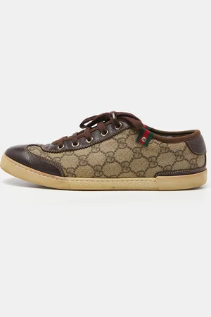 Gucci /Brown GG Supreme Canvas and Leather Web Lace Up Sneakers Size 37.5