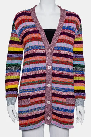 Gucci Lurex Knit & Silk Reversible Button Front Cardigan L