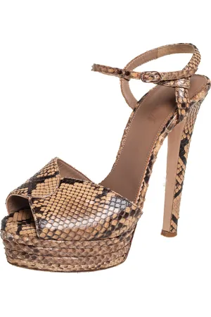 LE SILLA Brown/ Python Ankle Strap Platform Sandals Size 40.5