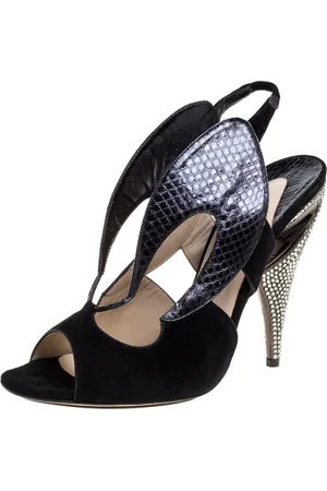 Nicholas Kirkwood Suede And Python Embossed Leather Cutout Slingback Sandals Size 39.5