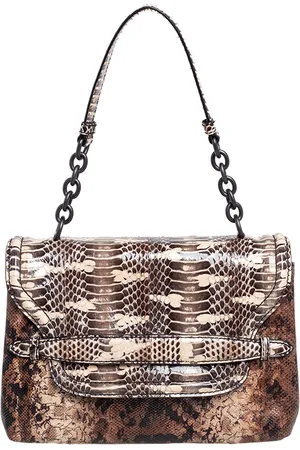 Bottega Veneta Intrecciato Karung and Watersnake Detail Flap Shoulder Bag