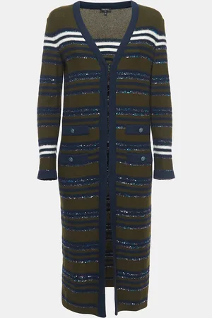 CHANEL Striped Cashmere Long Cardigan S