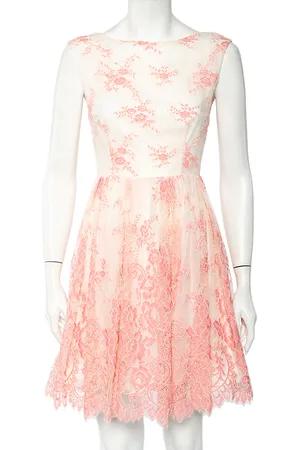 ALICE+OLIVIA Off- & Pink Floral Lace Sleeveless Mini Dress S