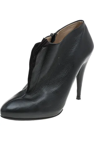 Prada /Purple Leather And Suede Ruffle Detail Ankle Length Booties Size 38.5