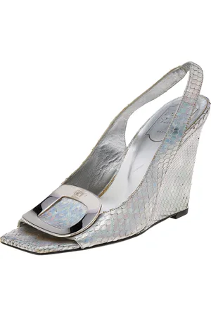 Roger Vivier Iridescent Python Wedge Slingback Sandals Size 37