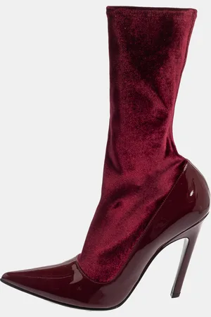 Balenciaga Velvet And Patent Leather Knife Mid Calf Boots Size 39