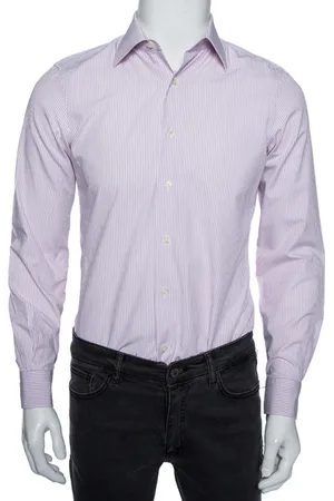 VALENTINO Lilac Striped Cotton Tailored Fit Shirt M