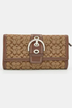 Coach /Brown Signature Canvas and Leather Buckle Detail Continental Wallet