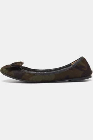 Prada Olive Calf Hair Scrunch Bow Ballet Flats Size 39