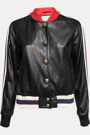 Gucci Leather Hollywood Embroidered Bomber Jacket M