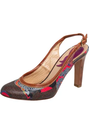 Etro Paisley Print Coated Canvas and Leather Trim Slingback Pumps Size 37
