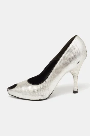 Alexander McQueen Lizard Embossed Leather Peep-Toe Pumps Size 37.5