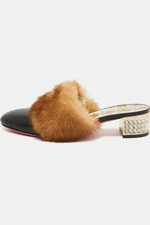 Gucci Leather and Mink Fur Candy Embellished Mules Size 36