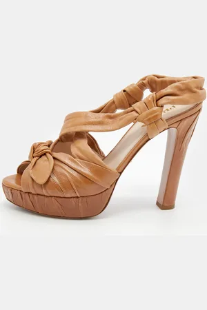 Prada Leather Bow Detail Slingback Platform Sandals Size 38