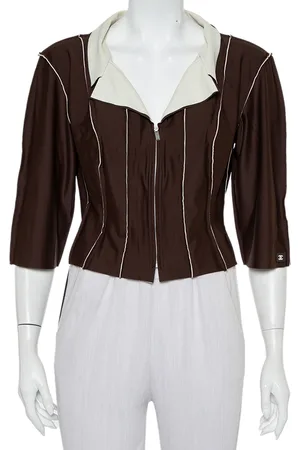 CHANEL Knit Paneled Zip Front Cropped Jacket L