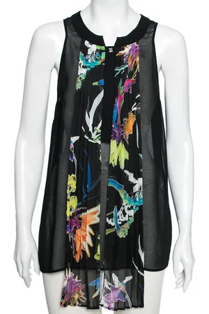 Roberto Cavalli Crepe Pleated Front Tie Detail Sleeveless Top M
