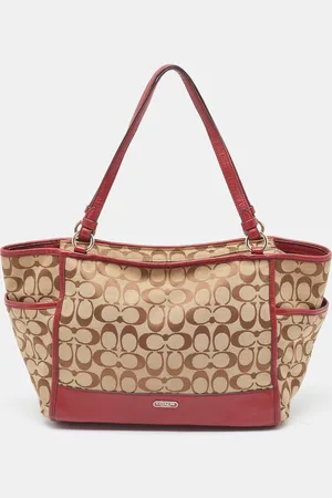 Coach /Burgundy Signature Canvas and Leather Carrie Tote